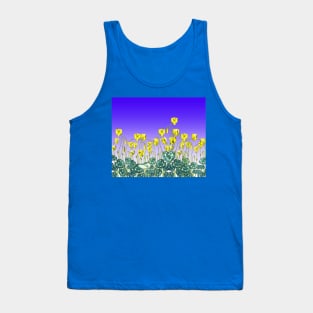 YELLOW CYCLAMENS,GREEN LEAVES UNDER BLUE SKY Floral Tank Top